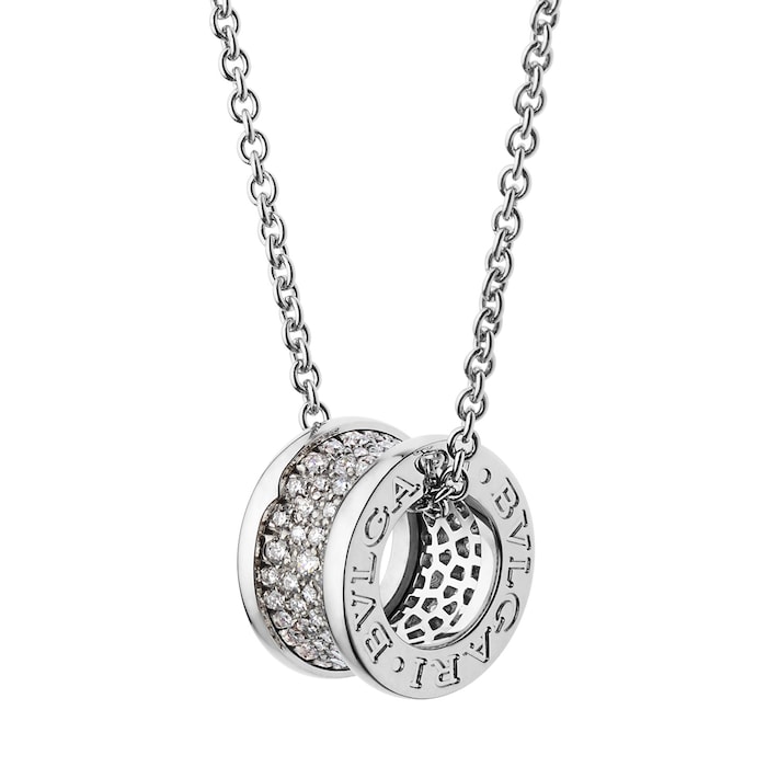 BVLGARI JEWELRY 18k White Gold B.ZERO1 0.91cttw Pave Diamond Pendant