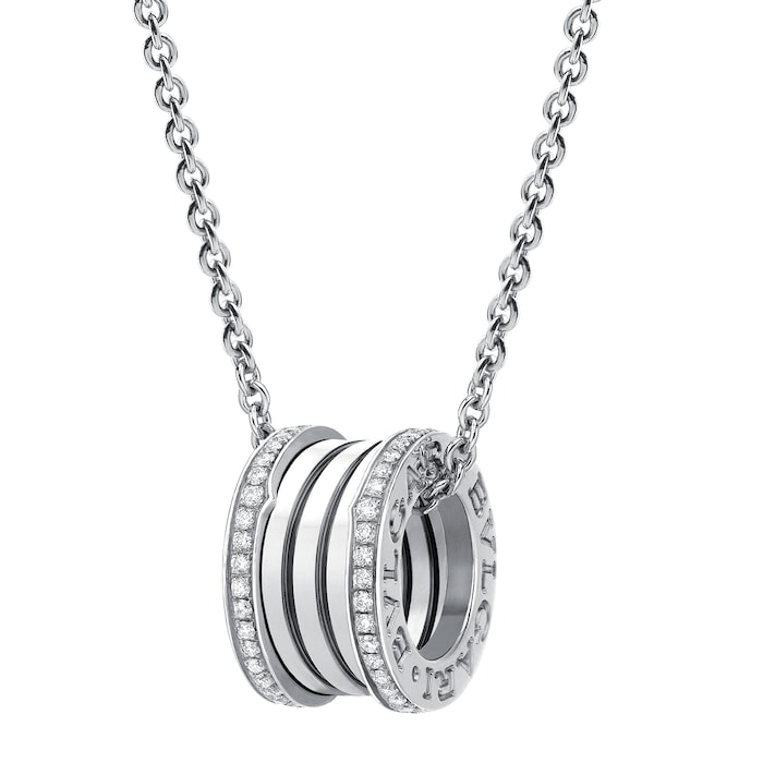 Bvlgari Jewelry 18k White Gold B.ZERO1 0.38cttw Pave Diamond Necklace