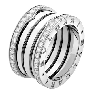 Bvlgari Jewelry 18k White Gold B.ZERO1 4 Band 1.24cttw Diamond - Size 6.5 Bvlgari Jewelry 18k White Gold B.ZERO1 4 Band 1.24cttw Diamond - Size 6.5