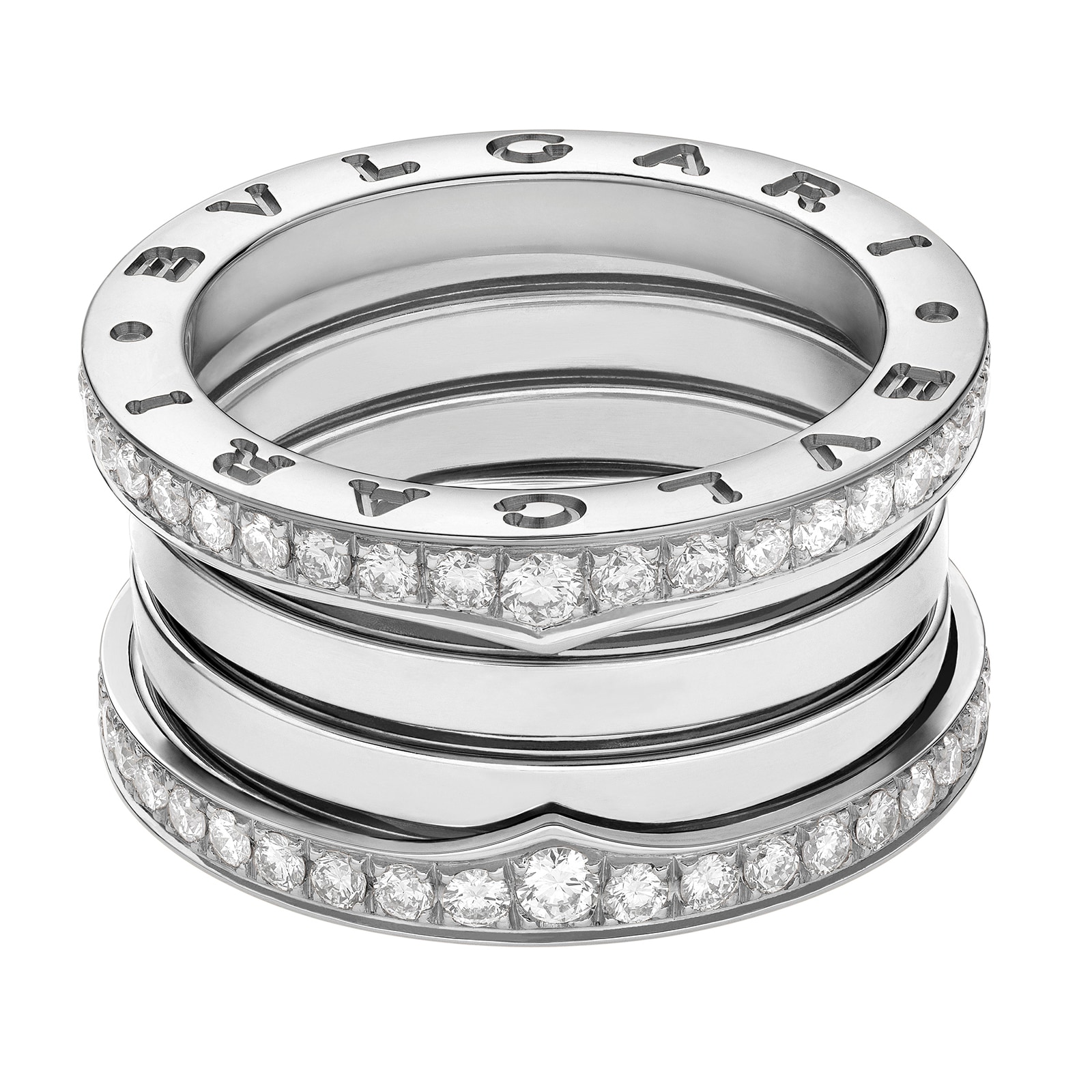 Bvlgari Jewelry 18k White Gold B.ZERO1 4 Band 1.24cttw Diamond - Size 6.5