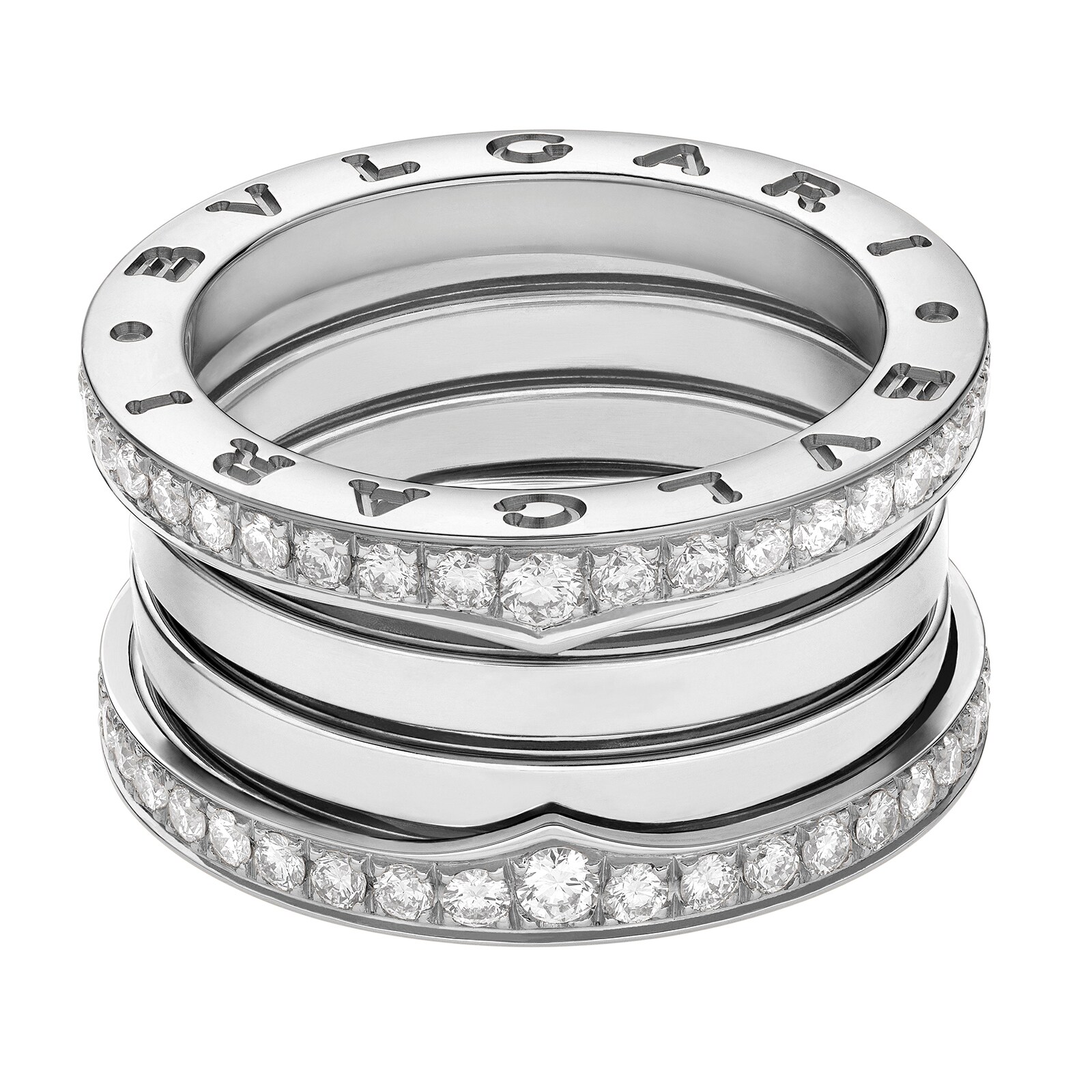 Bvlgari Jewelry 18k White Gold B.ZERO1 4 Band 1.24cttw Diamond - Size 6.5