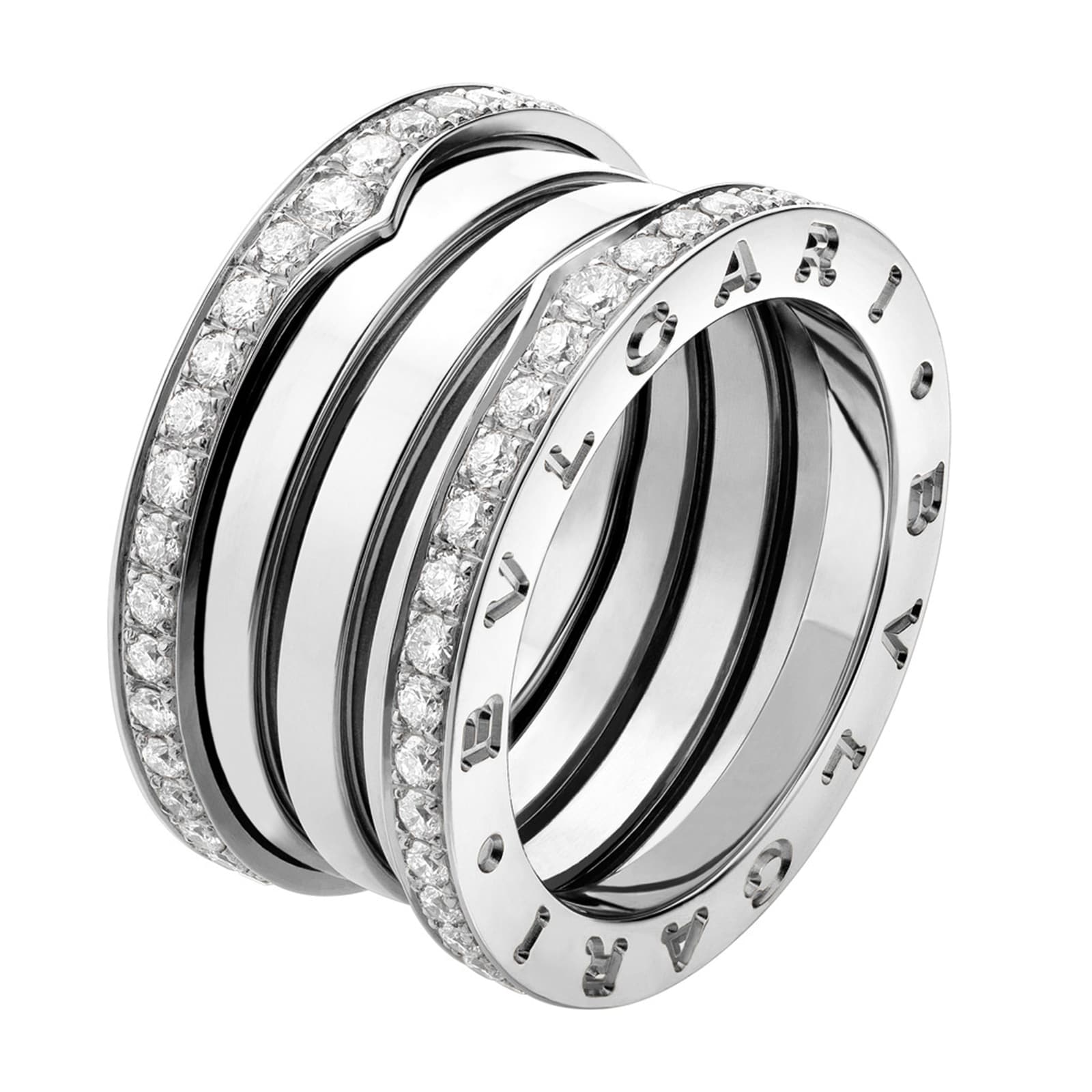 BVLGARI JEWELRY 18k White Gold B.ZERO1 4 Band 1.25cttw Diamond Ring - Size 6.25