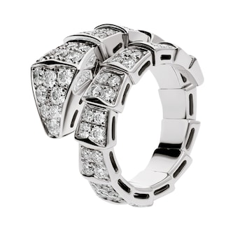Bvlgari Jewelry 18k White Gold 1.96cttw Pave Diamond Serpenti Viper Ring Size Medium
