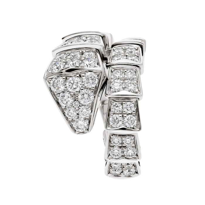 Bvlgari Jewelry 18k White Gold 1.96cttw Pave Diamond Serpenti Viper Ring Size Medium