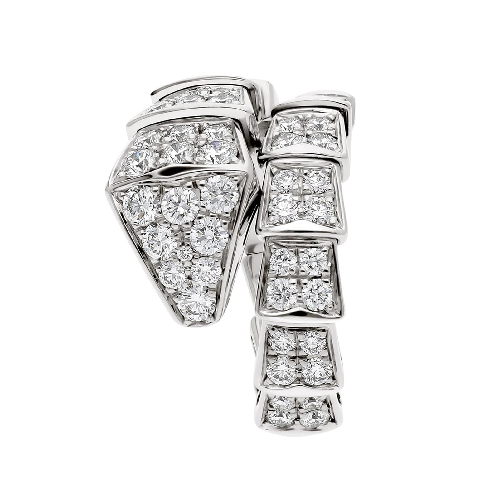 Bvlgari Jewelry 18k White Gold 1.96cttw Pave Diamond Serpenti Viper Ring Size Medium