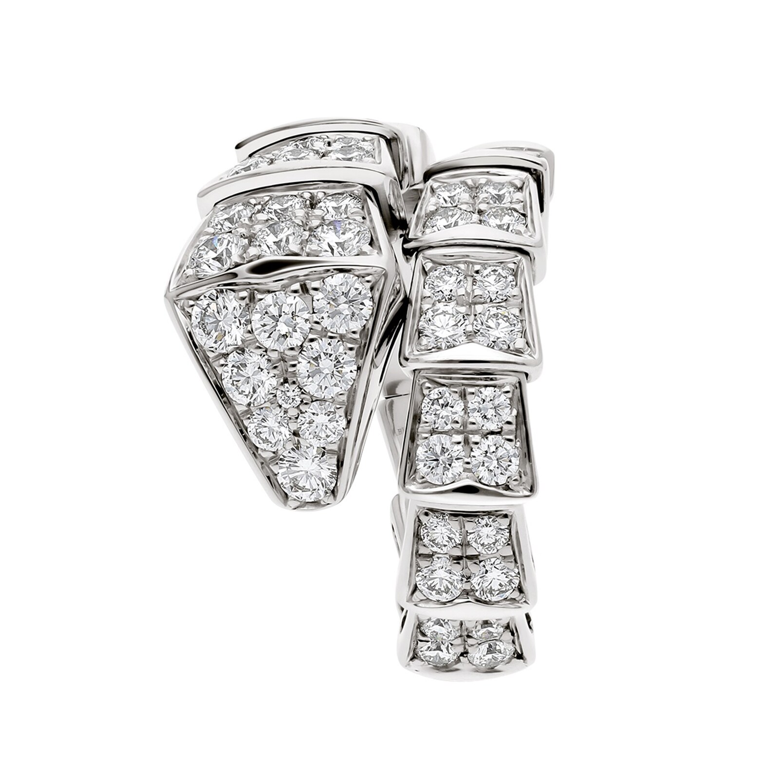 Bvlgari Jewelry 18k White Gold 1.96cttw Pave Diamond Serpenti Viper Ring Size Medium