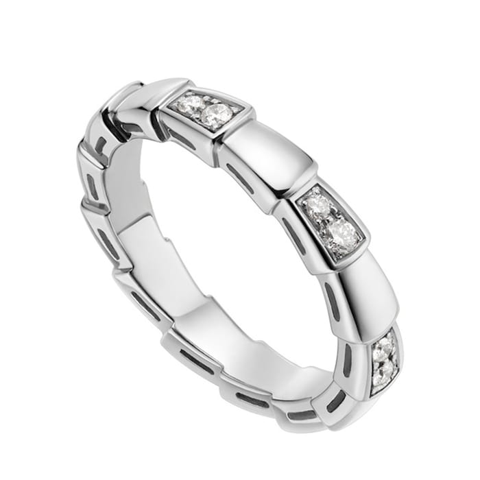 BVLGARI JEWELRY 18k White Gold Serpenti 0.24cttw Diamond Ring - Size 6.5