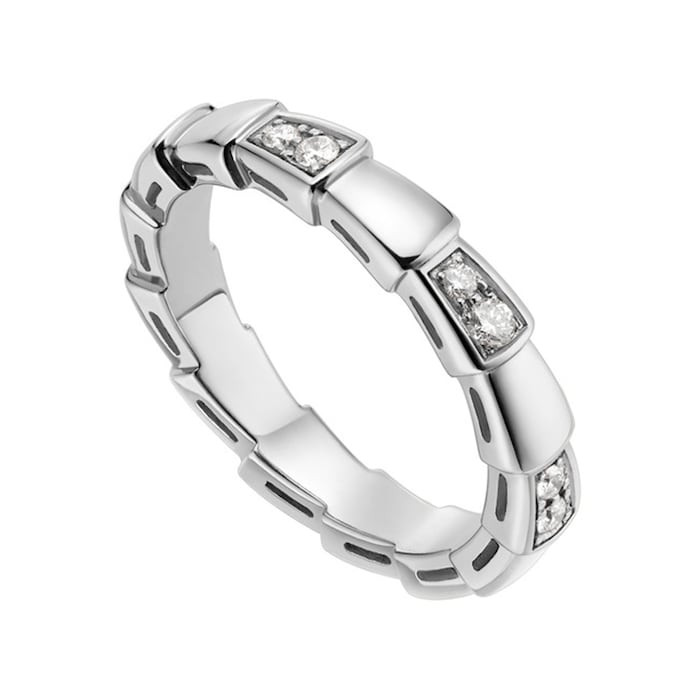 BVLGARI JEWELRY 18k White Gold Serpenti 0.24cttw Diamond Ring - Size 7