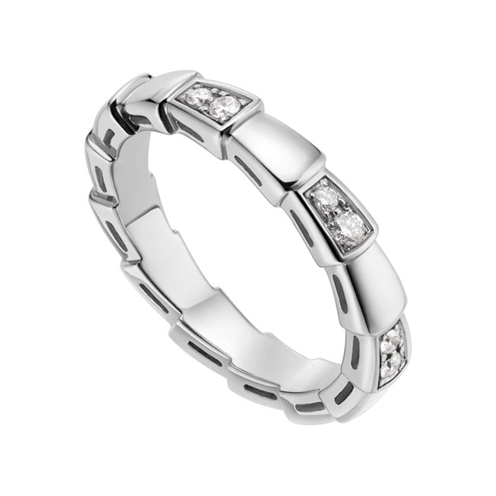 BVLGARI JEWELRY 18k White Gold Serpenti 0.24cttw Diamond Ring - Size 7