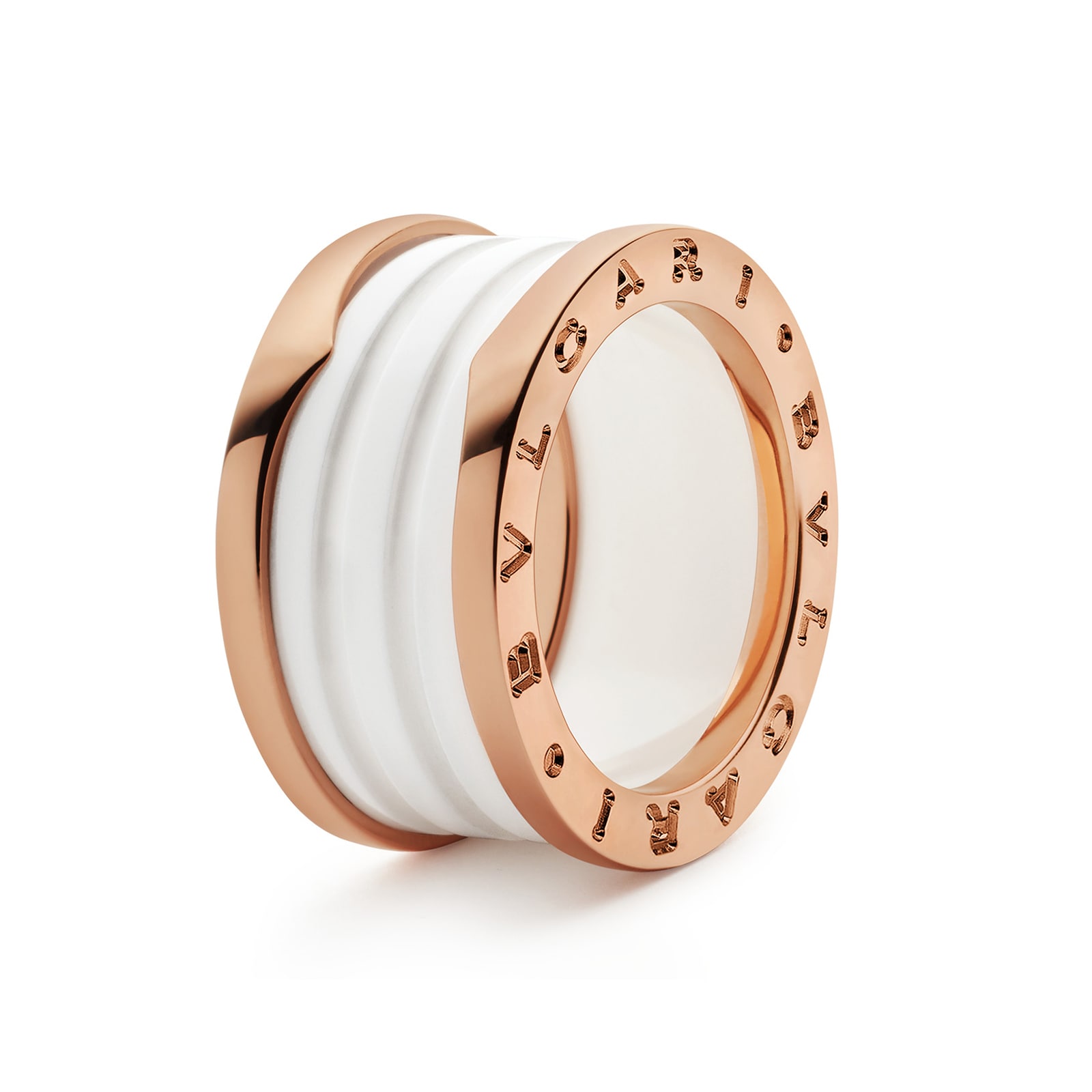 BVLGARI JEWELRY 18k Rose Gold B.ZERO1 White Ceramic Ring - Size 7