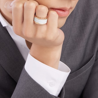 BVLGARI JEWELRY 18k Rose Gold B.ZERO1 White Ceramic Ring - Size 7