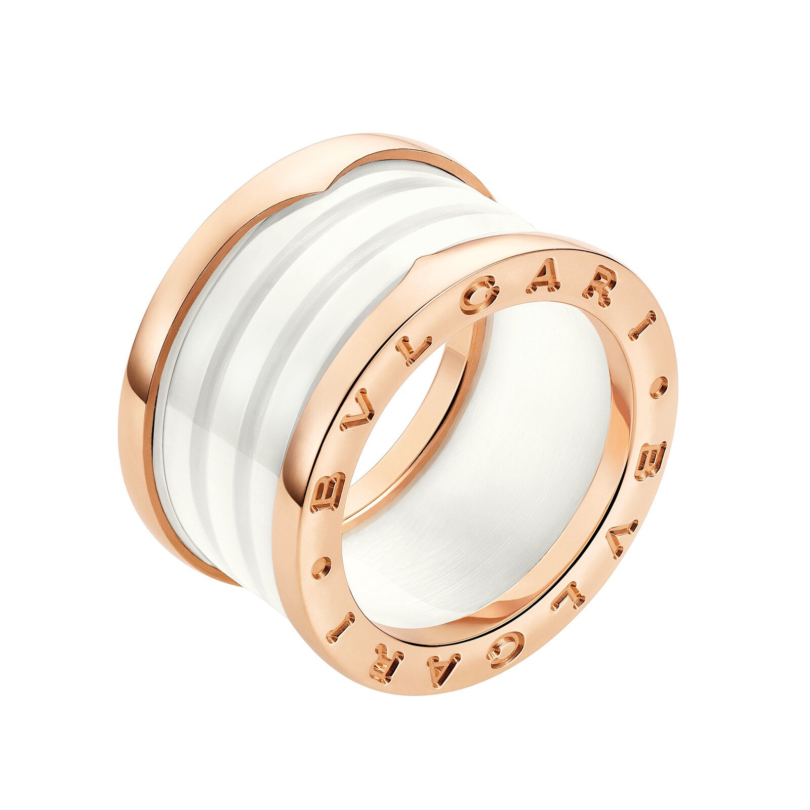 BVLGARI JEWELRY 18k Rose Gold B.ZERO1 White Ceramic Ring - Size 7