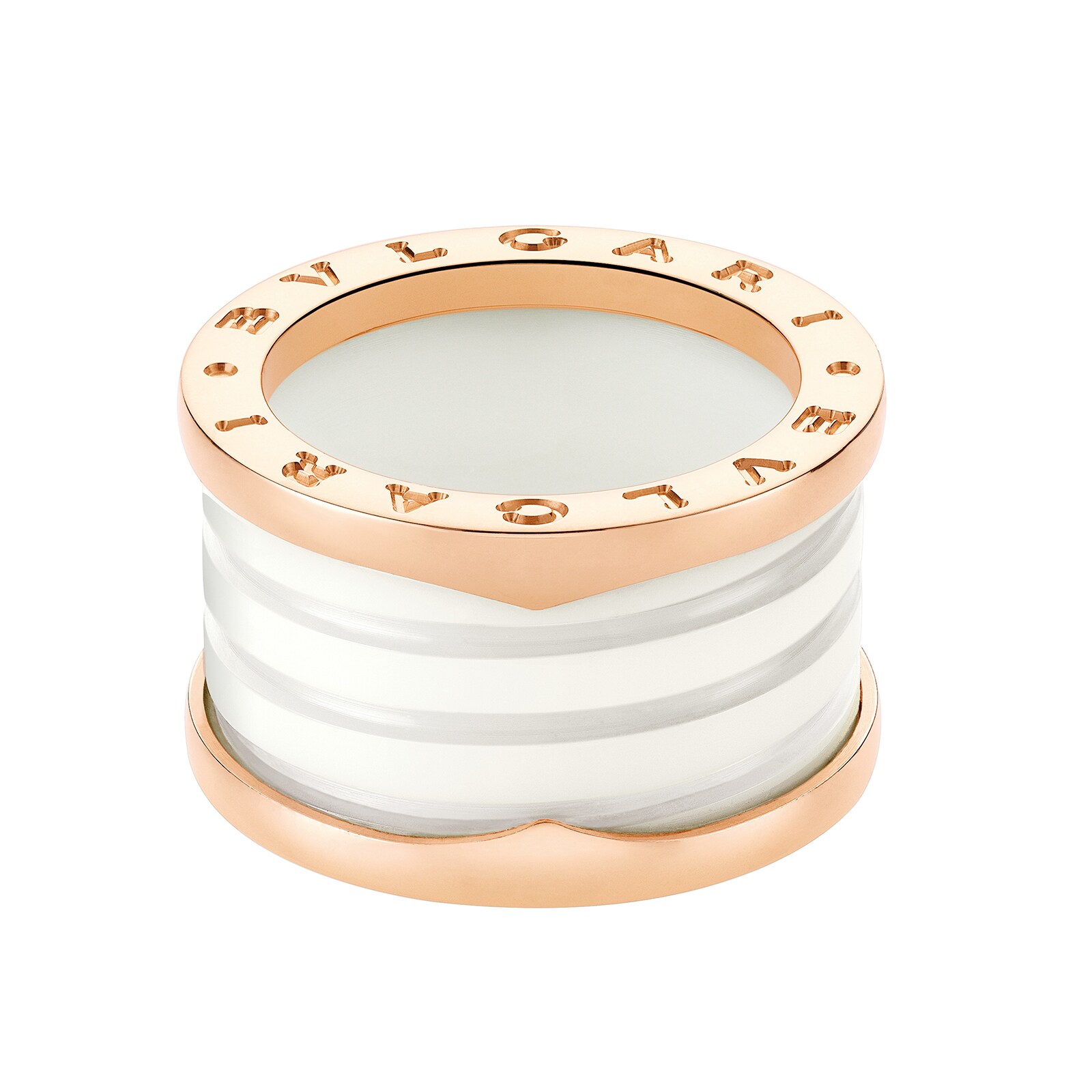 BVLGARI JEWELRY 18k Rose Gold B.ZERO1 White Ceramic Ring - Size 7