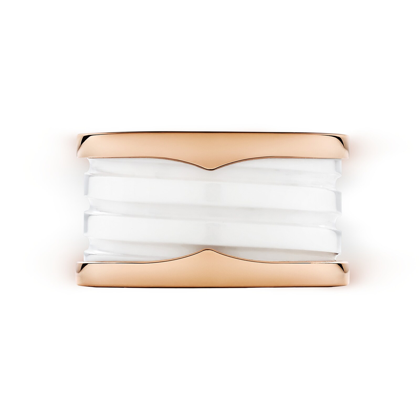 BVLGARI JEWELRY 18k Rose Gold B.ZERO1 White Ceramic Ring - Size 7