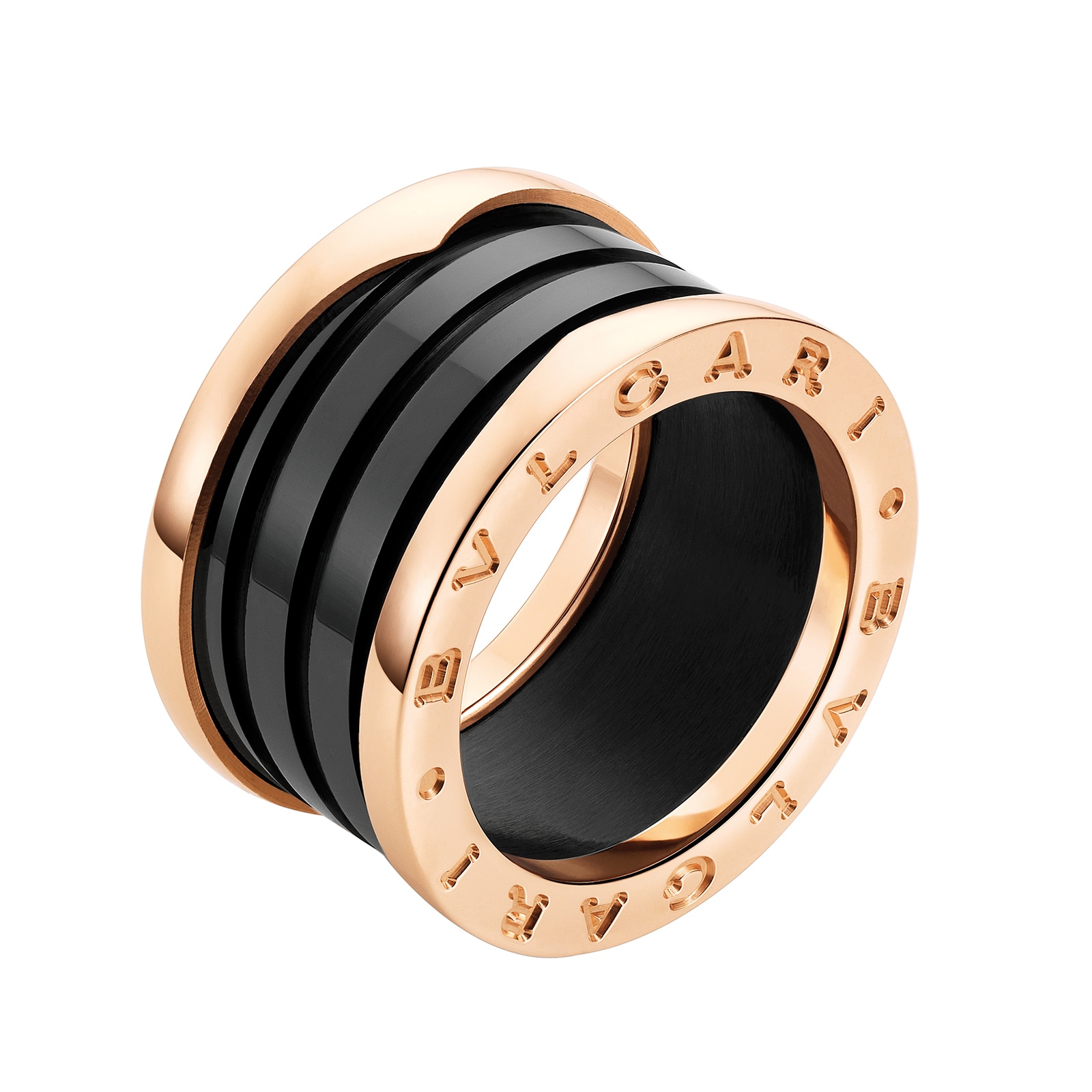 BVLGARI JEWELRY 18k Rose Gold B.ZERO1 Black Ceramic Ring - Size 6.5