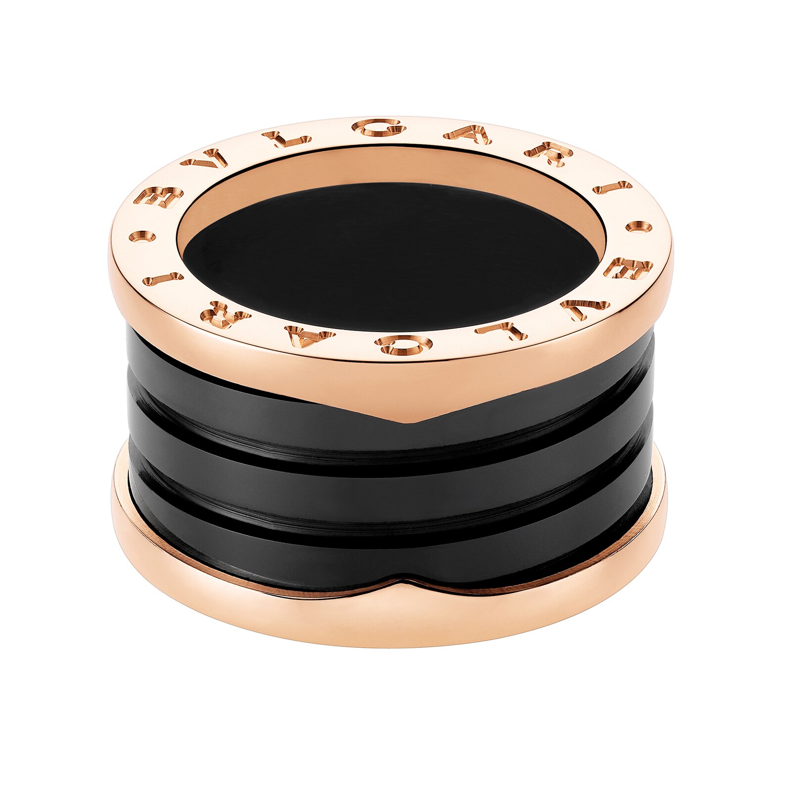 BVLGARI JEWELRY 18k Rose Gold B.ZERO1 Black Ceramic Ring - Size 6.5