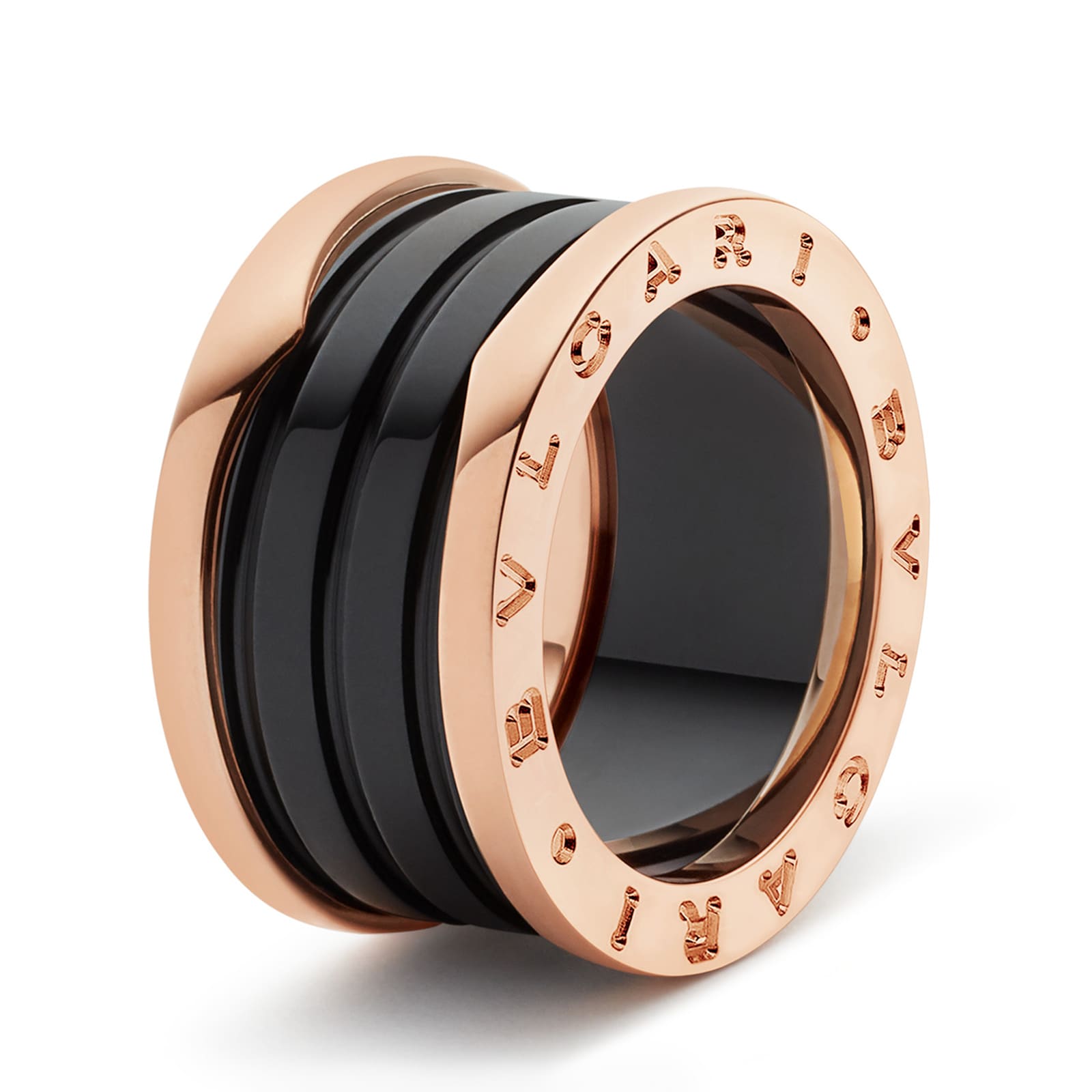 BVLGARI JEWELRY 18k Rose Gold B.ZERO1 Black Ceramic Ring - Size 6.5