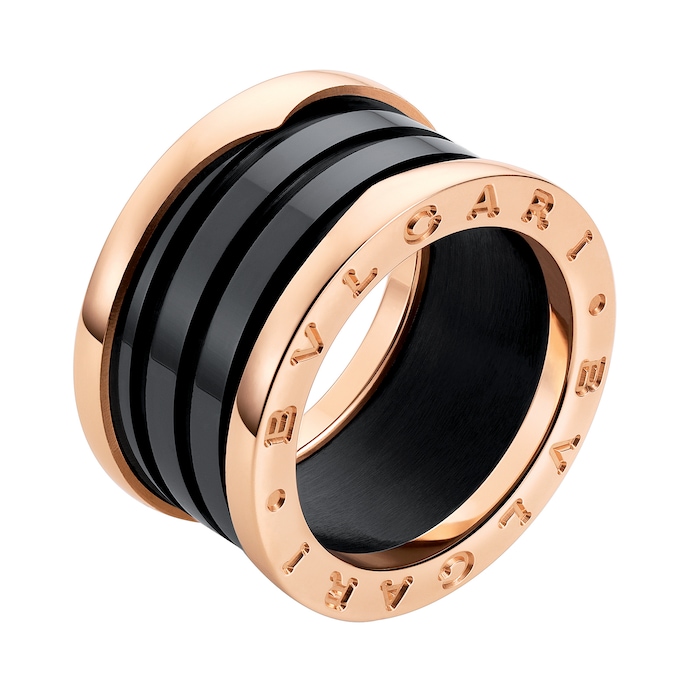 Bvlgari Jewelry 18k Rose Gold B.ZERO1 4 Band Black Ceramic Ring - Size 6