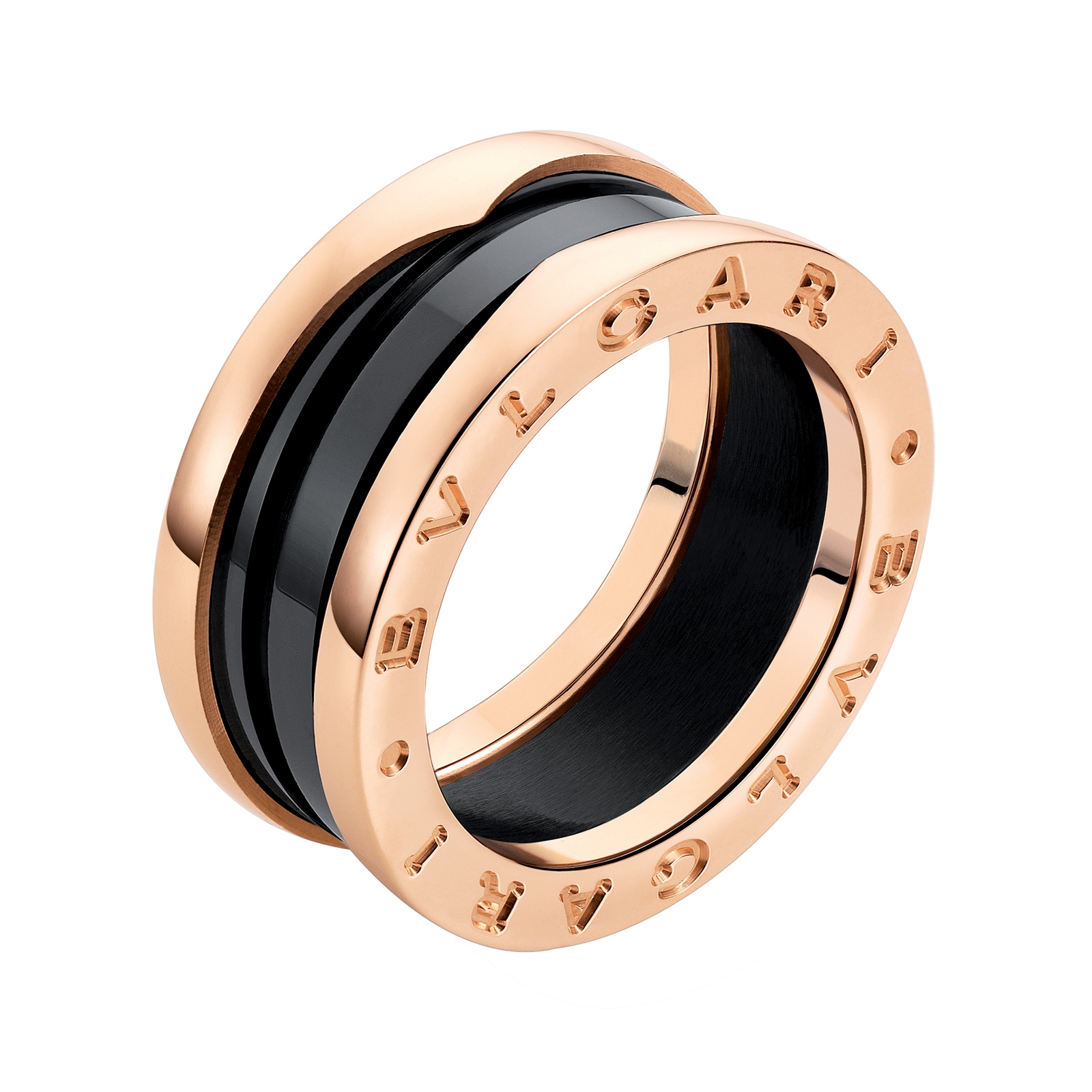 Bvlgari Jewelry 18k Rose Gold B.ZERO1 2 Band Black Ceramic Ring