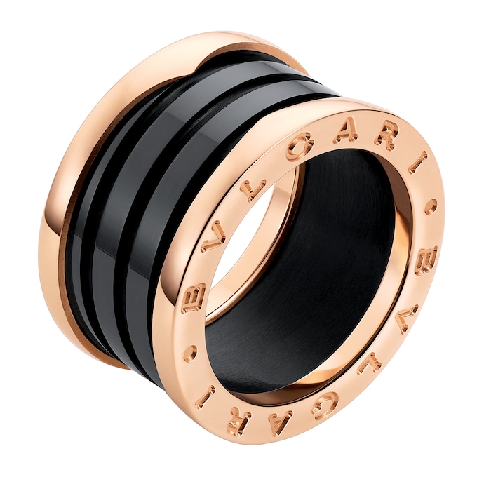 Bvlgari Jewelry 18k Rose Gold B.ZERO1 4 Band Black Ceramic Ring - Size 7.5