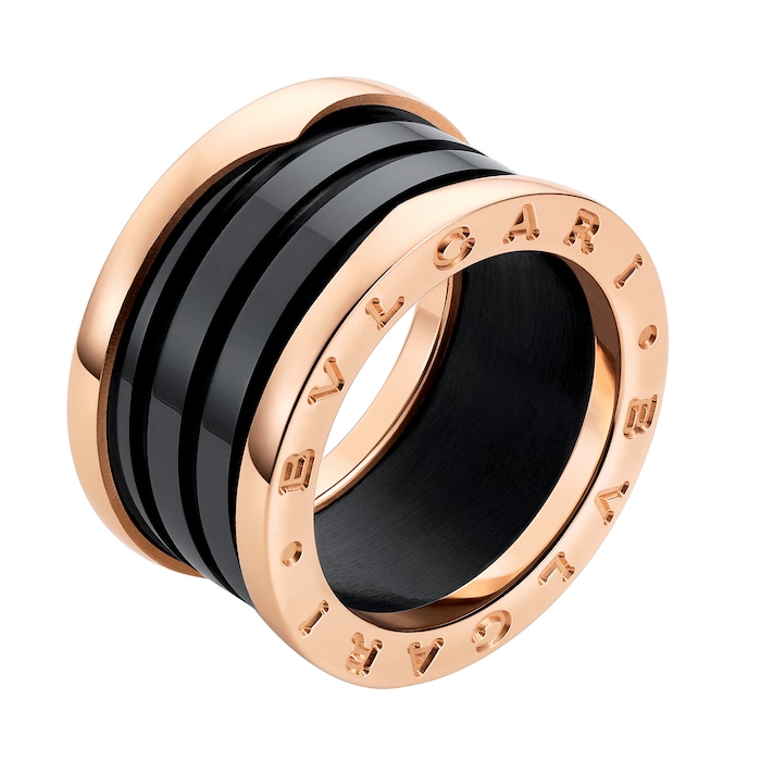 Bvlgari Jewelry 18k Rose Gold  4 Band Black Ceramic Ring - Size   345852 | Mayors