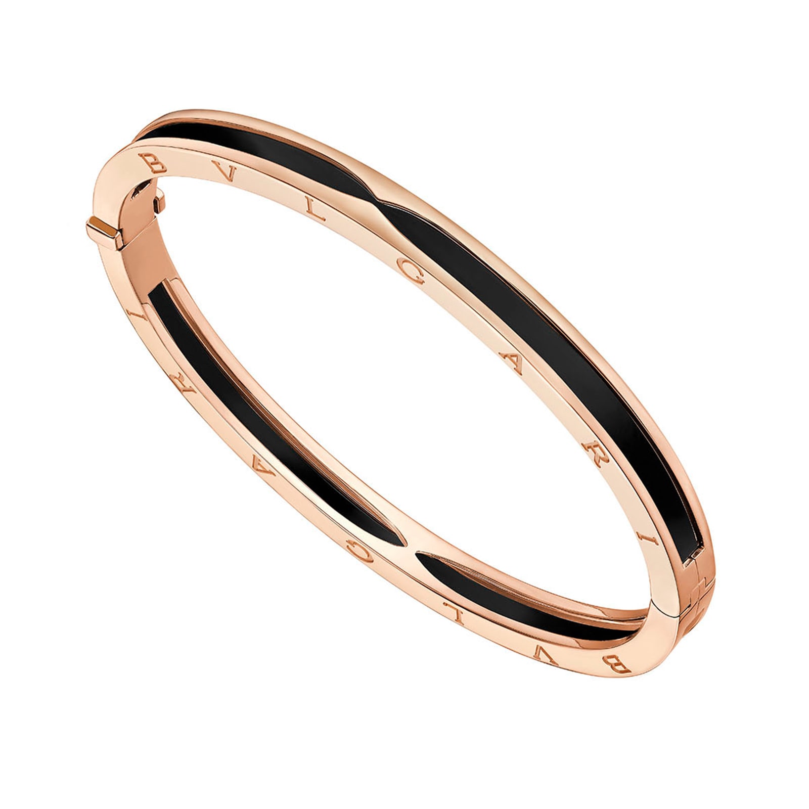 BVLGARI JEWELRY 18k Rose Gold B.ZERO1 Black Ceramic Bracelet - Size Large