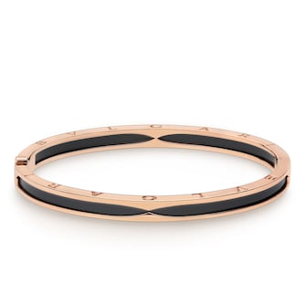BVLGARI JEWELRY 18k Rose Gold B.ZERO1 Black Ceramic Bracelet - Size Large