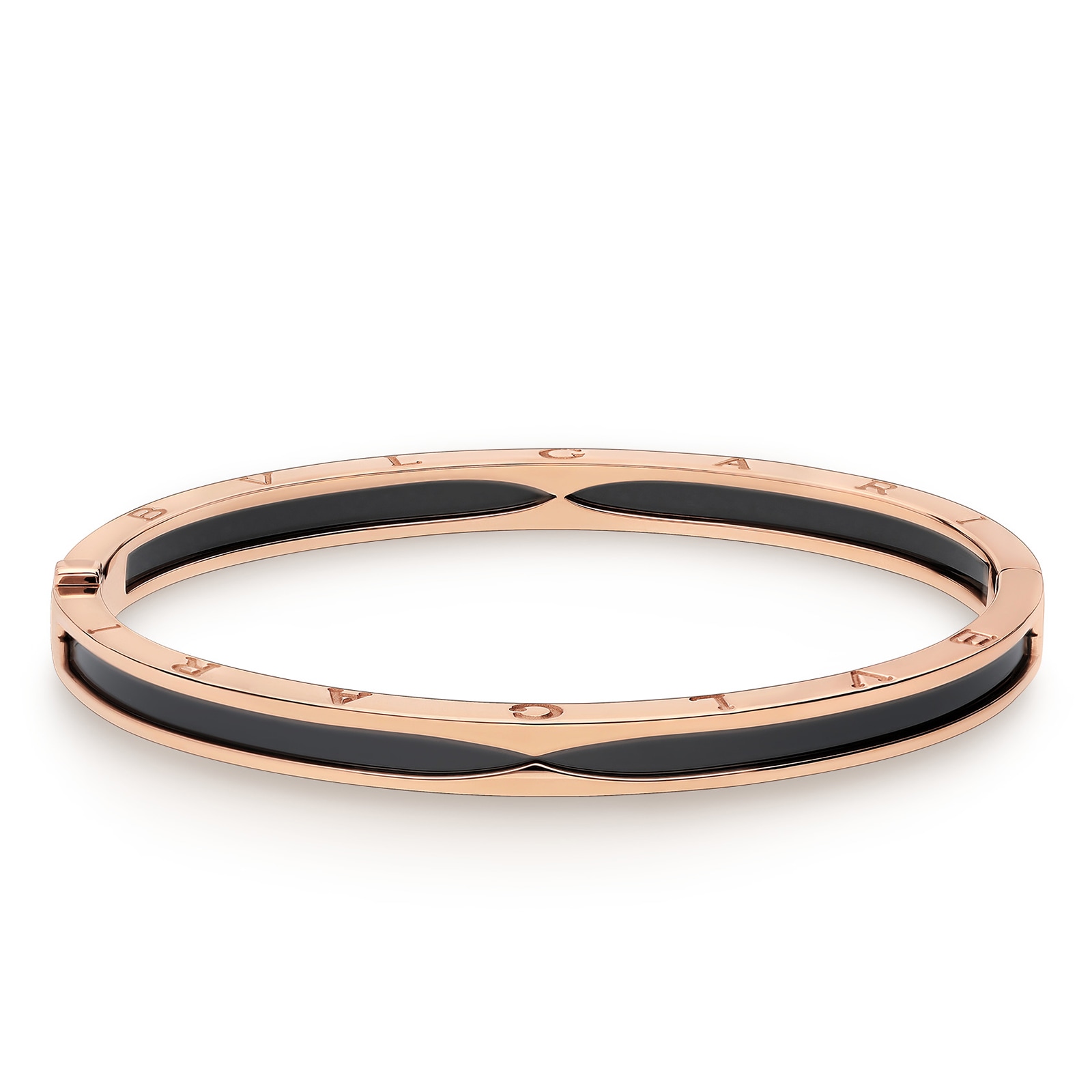 BVLGARI JEWELRY 18k Rose Gold B.ZERO1 Black Ceramic Bracelet - Size Large