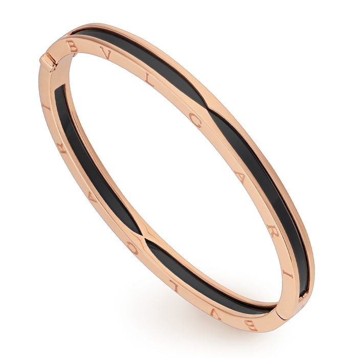 BVLGARI JEWELRY 18k Rose Gold B.ZERO1 Black Ceramic Bracelet - Size Large