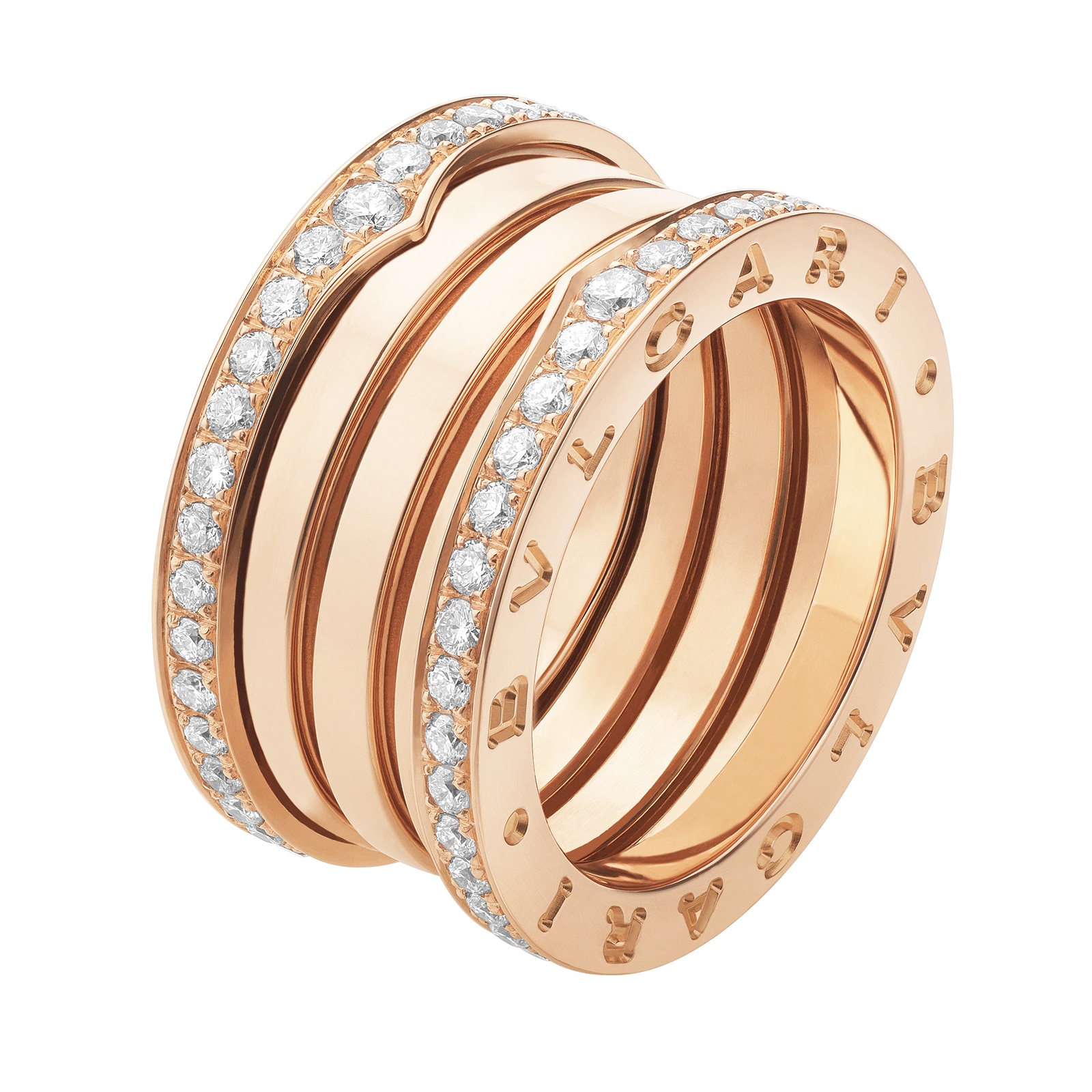 18k Rose Gold B.ZERO1 4 Band 1.30cttw Diamond Ring - Size 7