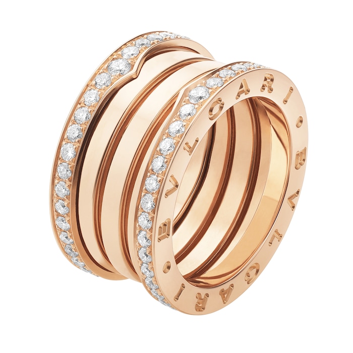 BVLGARI JEWELRY 18k Rose Gold B.ZERO1 4 Band 1.30cttw Diamond Ring - Size 7