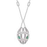 Bvlgari Jewelry 18k White Gold 2.45cttw Diamond and Emerald Serpenti Necklace 17-18"