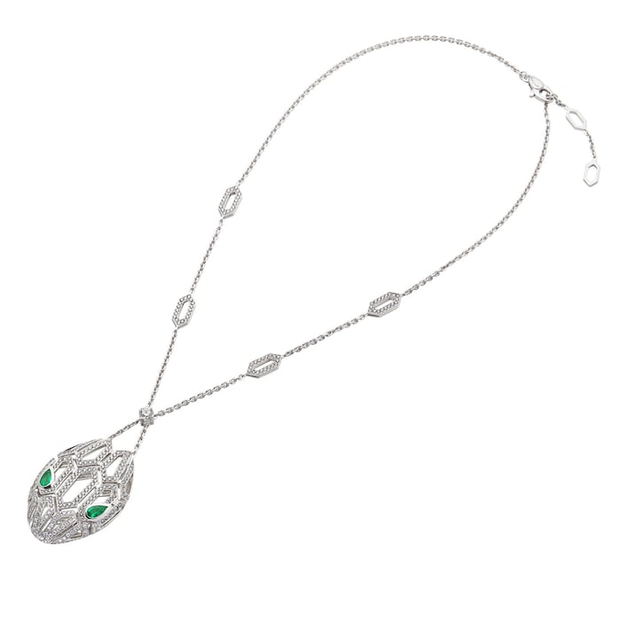 Bvlgari Jewelry 18k White Gold 2.45cttw Diamond and Emerald Serpenti  Necklace 17-18 352752