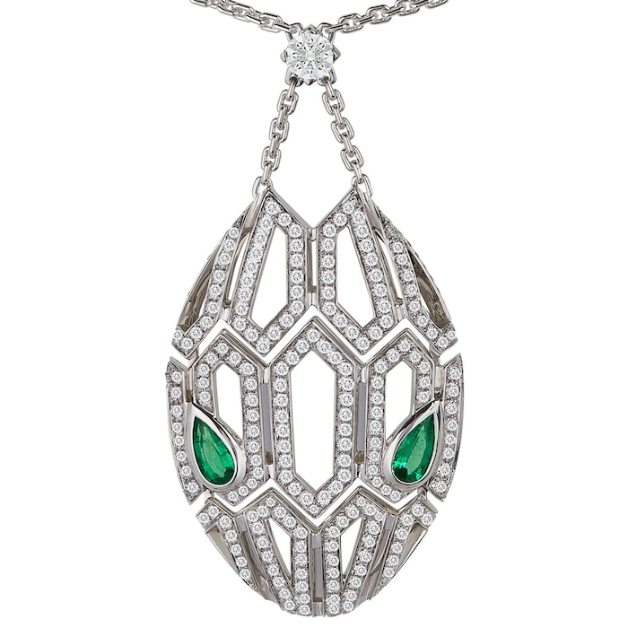 BVLGARI Emerald And Diamond Serpenti Necklace in Metallic