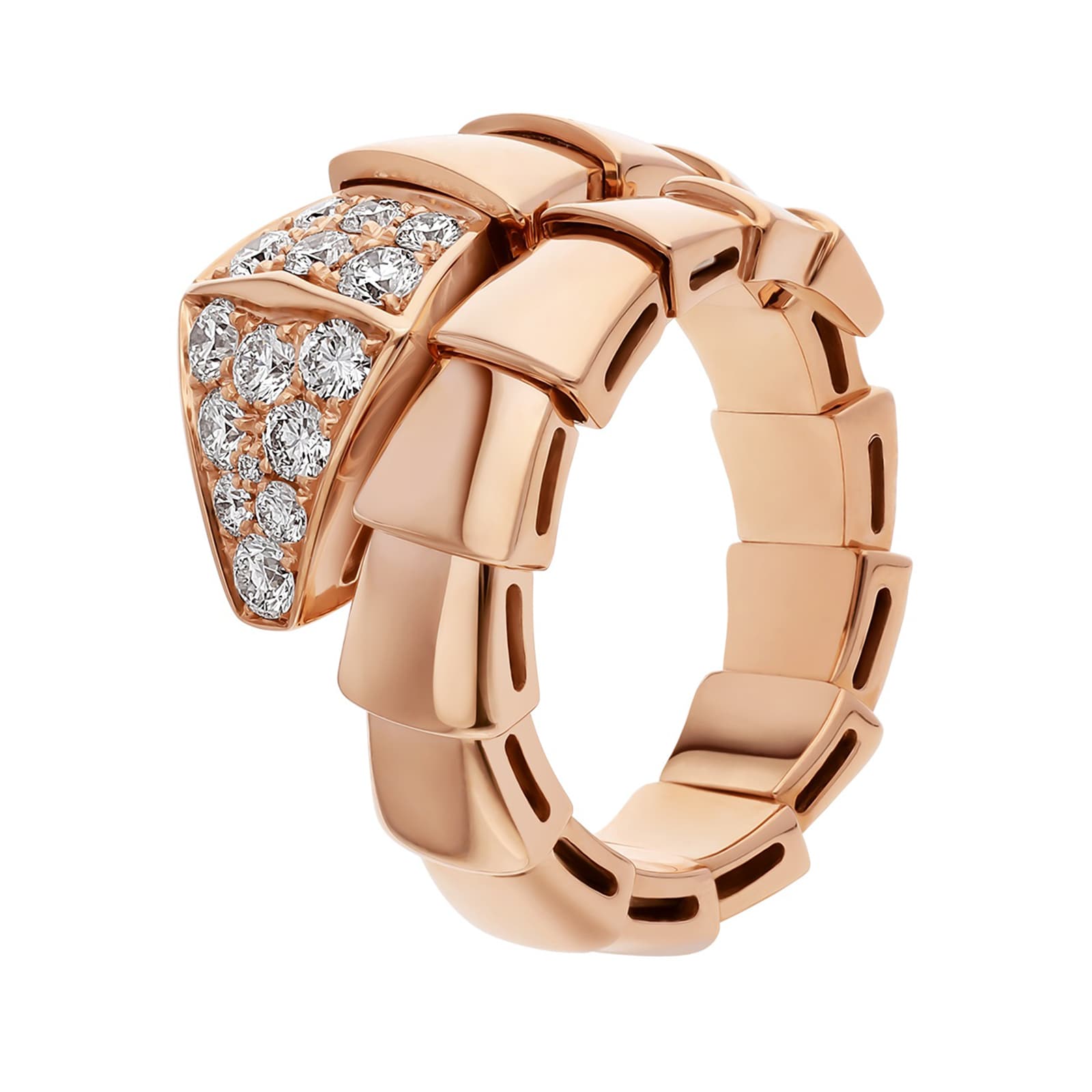 Bvlgari Jewelry 18k Rose Gold 0.56cttw Pave Diamond Serpenti Viper Ring Size Large