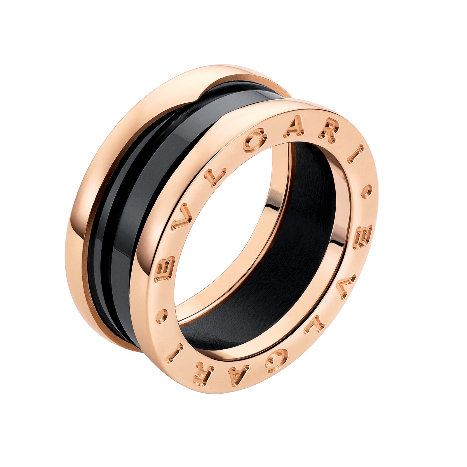 18k Rose Gold B.ZERO1 2 Band Black Ceramic Ring - Size 6.25