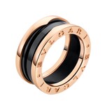 Bvlgari Jewelry 18k Rose Gold B.ZERO1 2 Band Black Ceramic Ring - Size 6.25