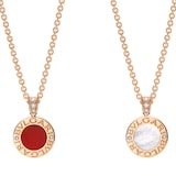 Bvlgari Jewelry 18k Rose Gold Bvlgari Bvlgari 0.11cttw Diamond, MOP and Carnelian Necklace 15-18 Inch