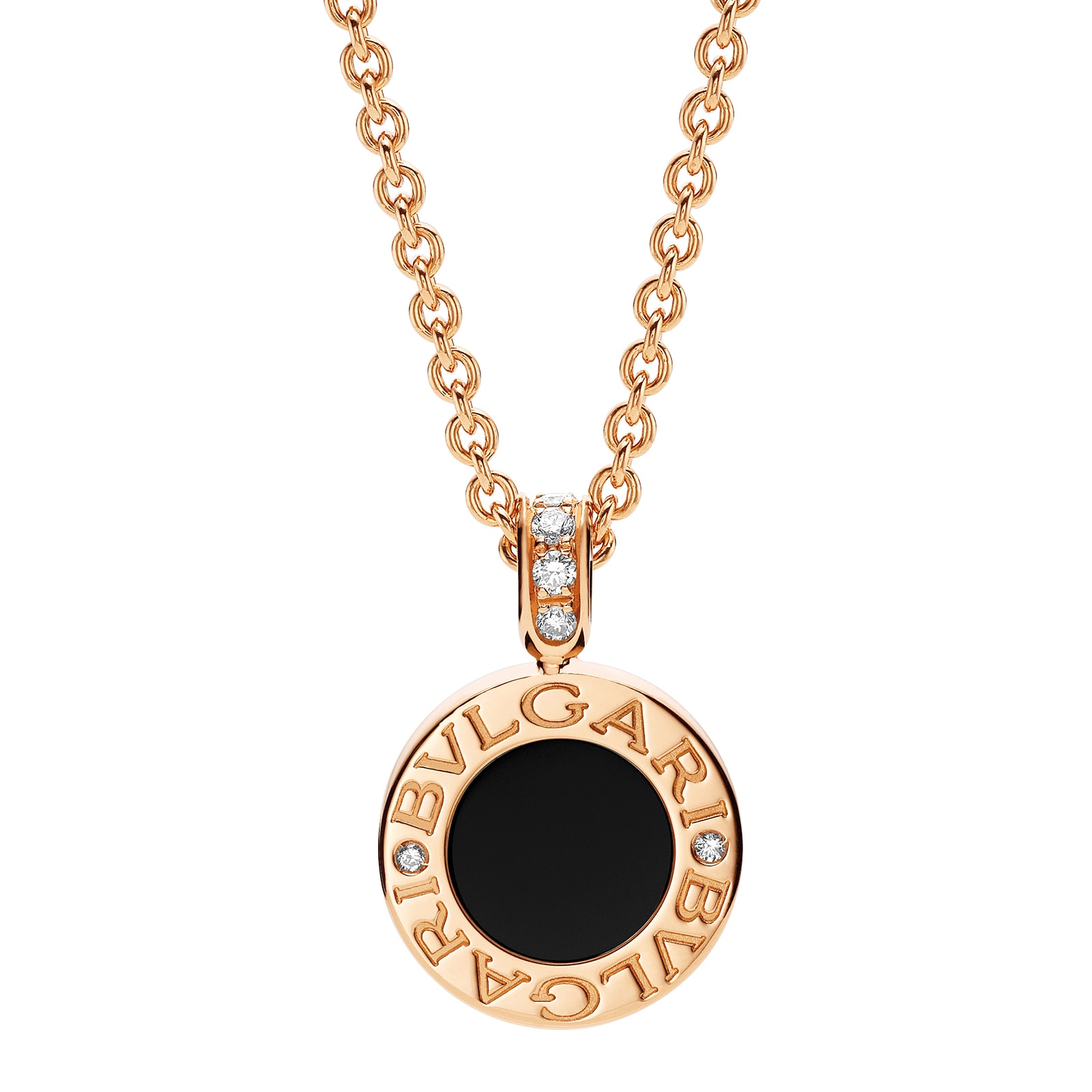 Bvlgari Jewelry 18k Rose Gold Bvlgari Bvlgari 0.11cttw Diamond and Mother of Pearl & Black Onyx Necklace 15-18 Inch