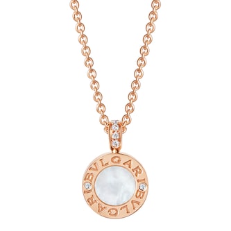 Bvlgari Jewelry 18k Rose Gold Bvlgari Bvlgari 0.11cttw Diamond and Mother of Pearl & Black Onyx Necklace 15-18 Inch