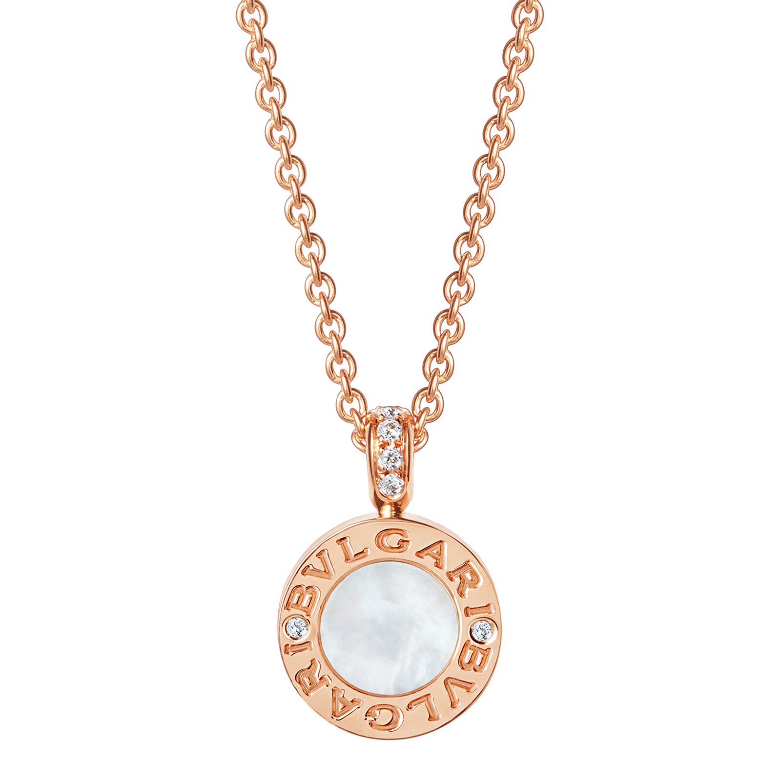 Bvlgari Jewelry 18k Rose Gold Bvlgari Bvlgari 0.11cttw Diamond and Mother of Pearl & Black Onyx Necklace 15-18 Inch