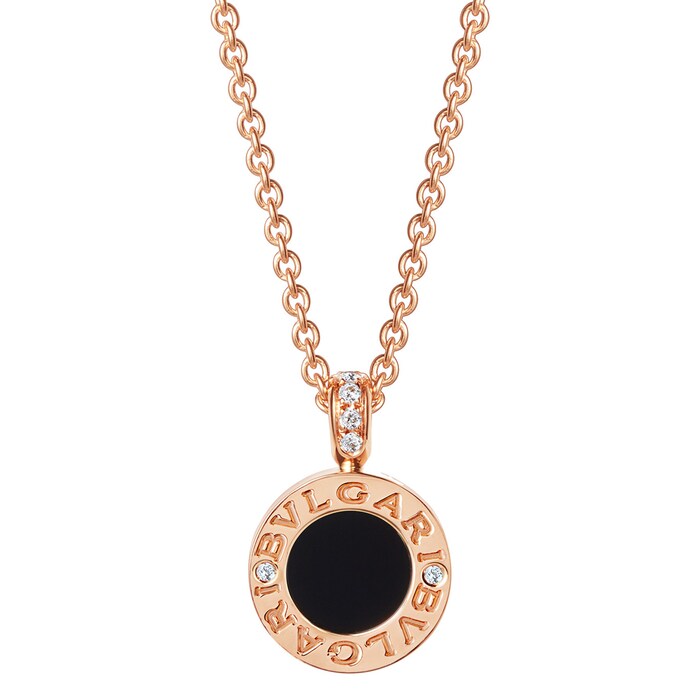 Bvlgari Jewelry 18k Rose Gold Bvlgari Bvlgari 0.11cttw Diamond and Mother of Pearl & Black Onyx Necklace 15-18 Inch