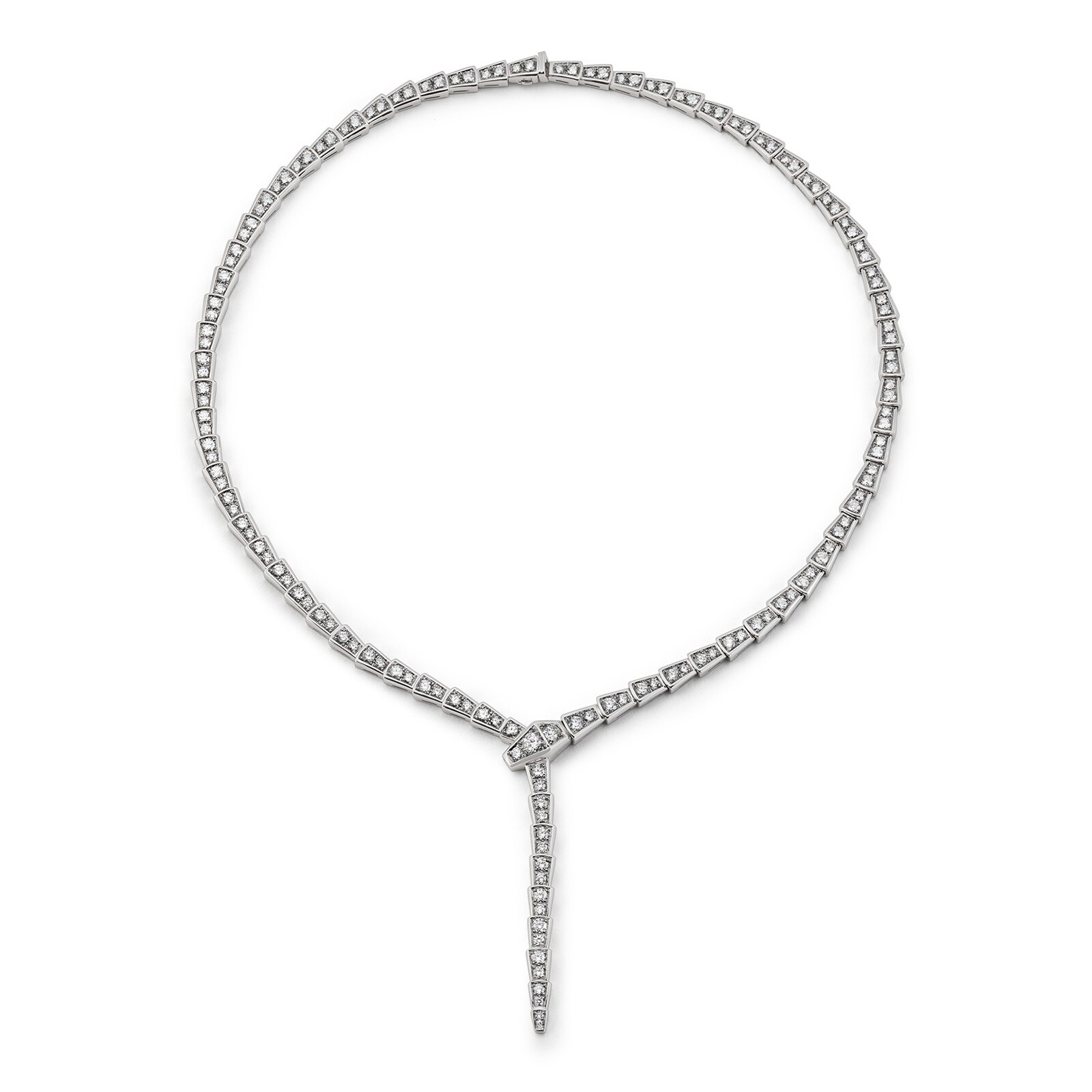 Bvlgari Jewelry 18k White Gold Serpenti Viper 8.21cttw Diamond Necklace 16 Inch