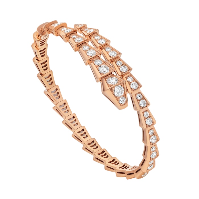 Bvlgari Jewelry 18k Rose Gold Serpenti 2.80cttw Pave Diamond Bracelet Size Small
