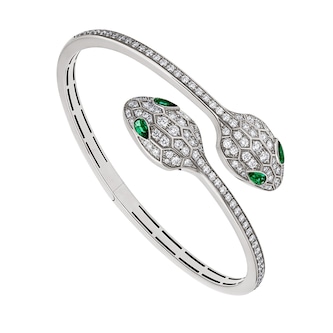 Bvlgari Jewelry 18k White Gold 1.68cttw Diamond and 0.45cttw Emerald Serpenti Bracelet Size Small Bvlgari Jewelry 18k White Gold 1.68cttw Diamond and 0.45cttw Emerald Serpenti Bracelet Size Small