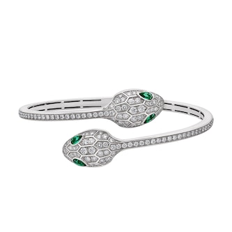 Bvlgari Jewelry 18k White Gold 1.68cttw Diamond and 0.45cttw Emerald Serpenti Bracelet Size Small Bvlgari Jewelry 18k White Gold 1.68cttw Diamond and 0.45cttw Emerald Serpenti Bracelet Size Small