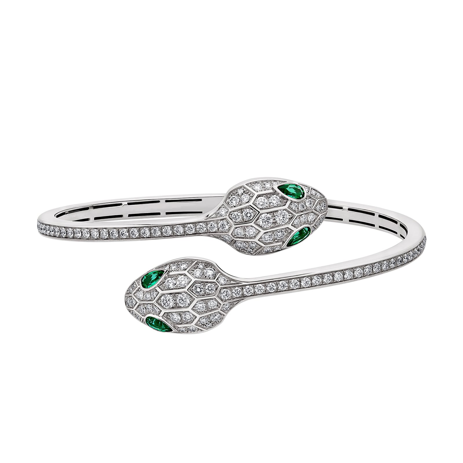Bvlgari Jewelry 18k White Gold 1.68cttw Diamond and 0.45cttw Emerald Serpenti Bracelet Size Small