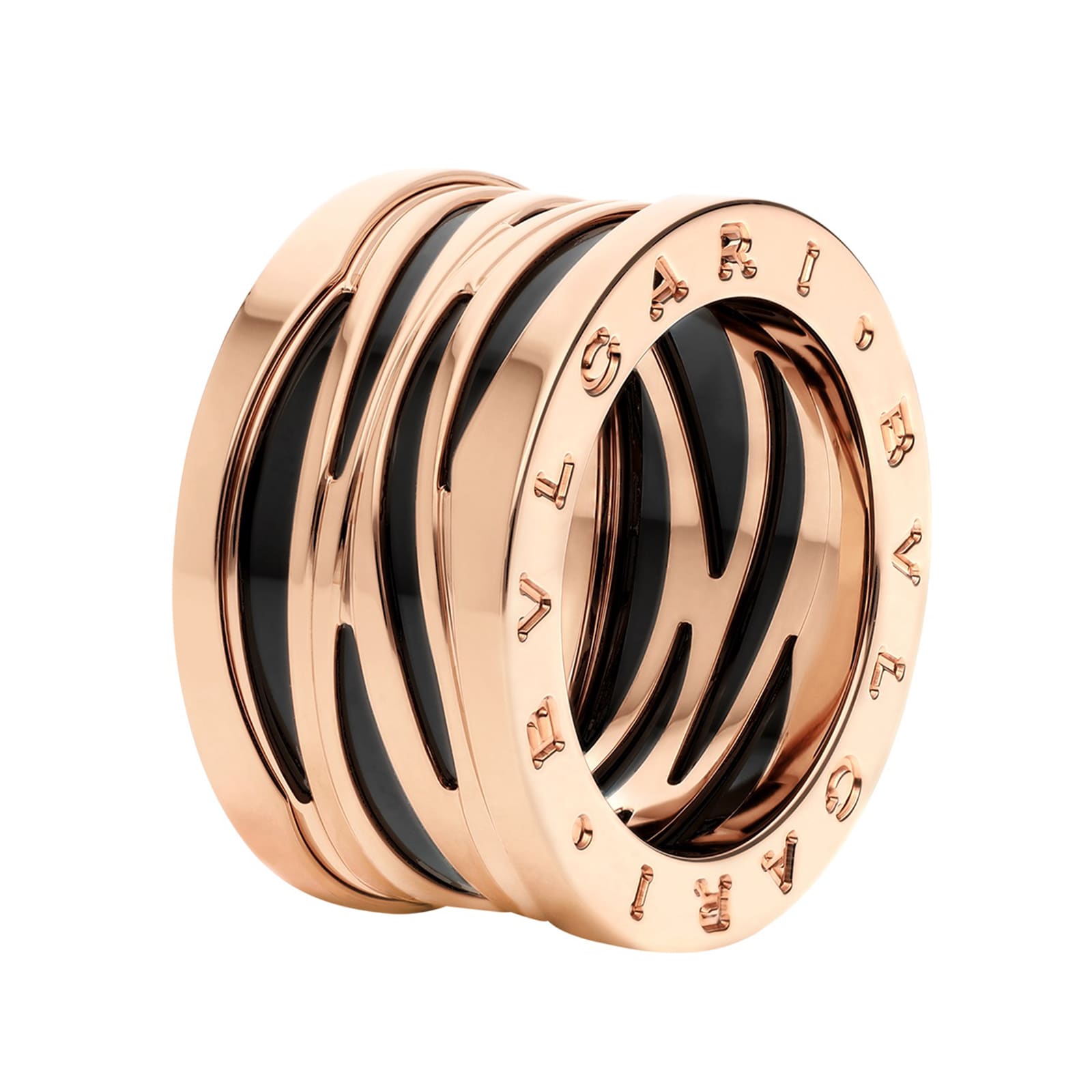 18k Rose Gold and Black Ceramic B.Zero1 Four Band Ring Size 7.75