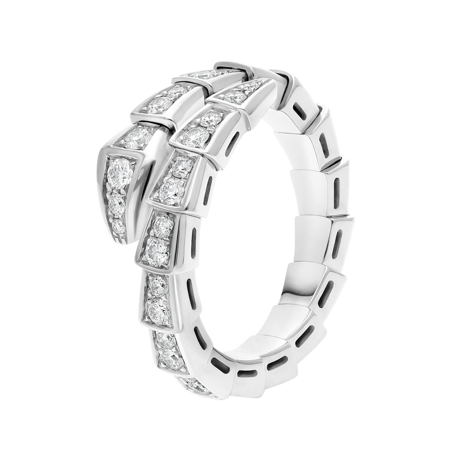 Bvlgari Jewelry 18k White Gold 0.66cttw Pave Diamond Serpenti Viper Ring Size Large