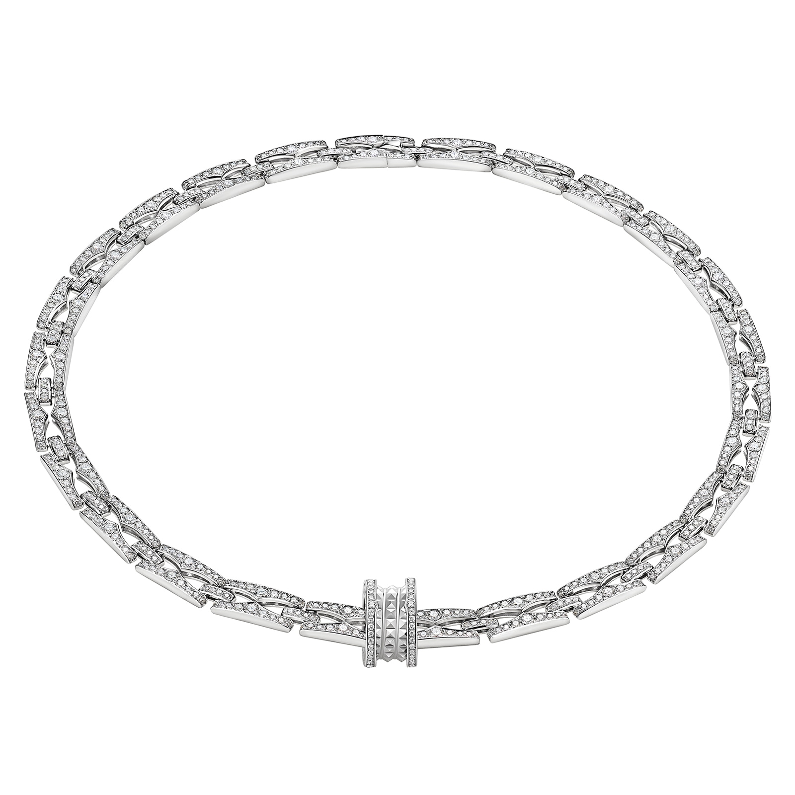 Bvlgari Jewelry 18k White Gold B.ZERO1 7.19cttw Pave Diamond Necklace 15-18 Inch